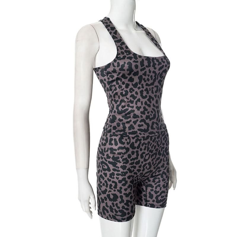 Square neck leopard print tank short pant set  | Festival Outfits Women