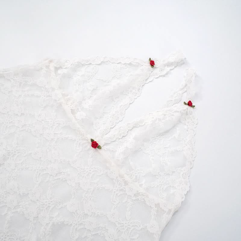V neck lace see through cami short pant set  | Festival Outfits Women