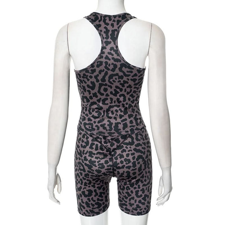 Square neck leopard print tank short pant set  | Festival Outfits Women