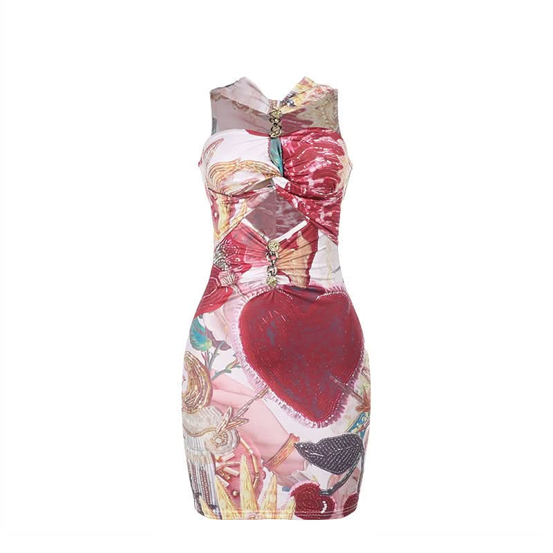 Hollow out o ring contrast cut out mini dress  | Festival Outfits Women