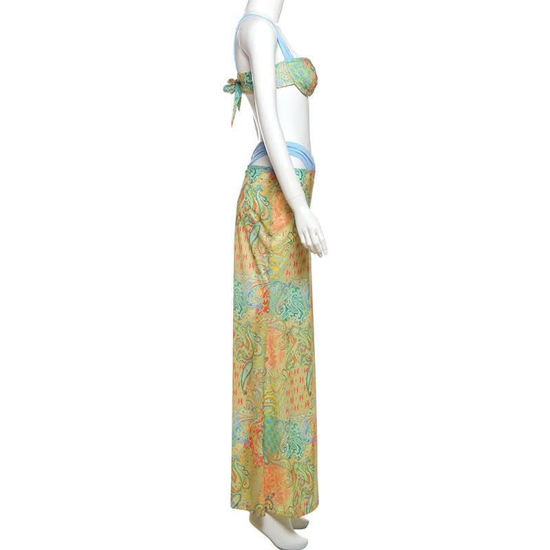 Contrast knotted 3 piece cami maxi skirt set  | Festival Outfits Women-final-sale
