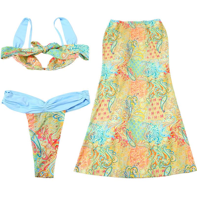 Contrast knotted 3 piece cami maxi skirt set  | Festival Outfits Women-final-sale