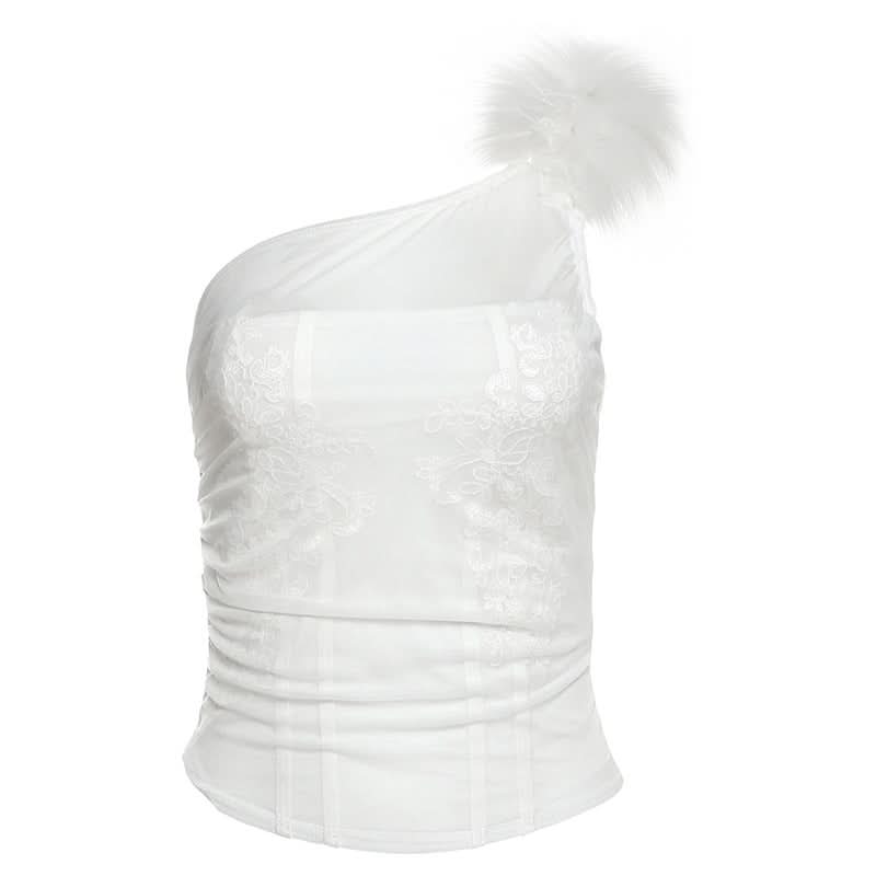 One shoulder fluffy mesh top  | Festival Outfits Women