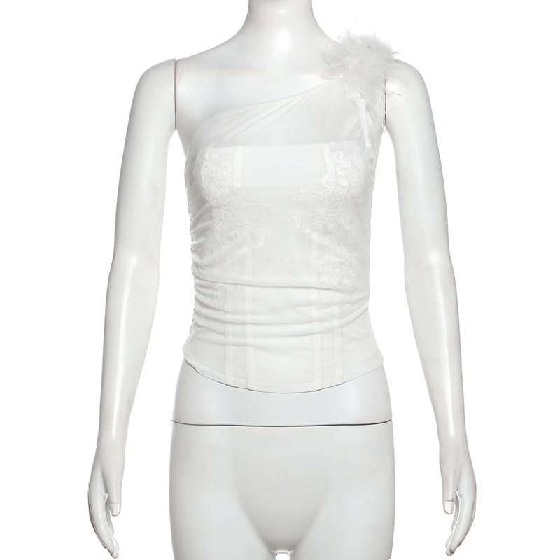 One shoulder fluffy mesh top  | Festival Outfits Women