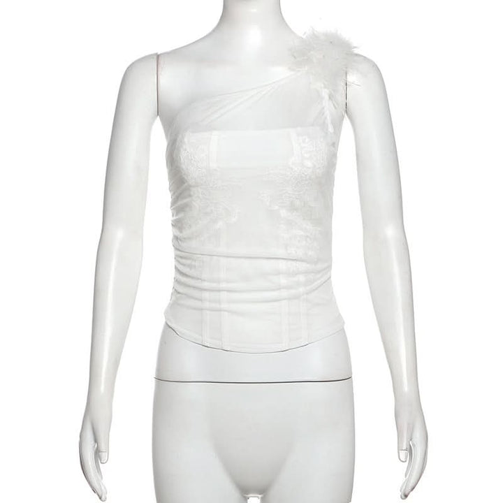 One shoulder fluffy mesh top  | Festival Outfits Women