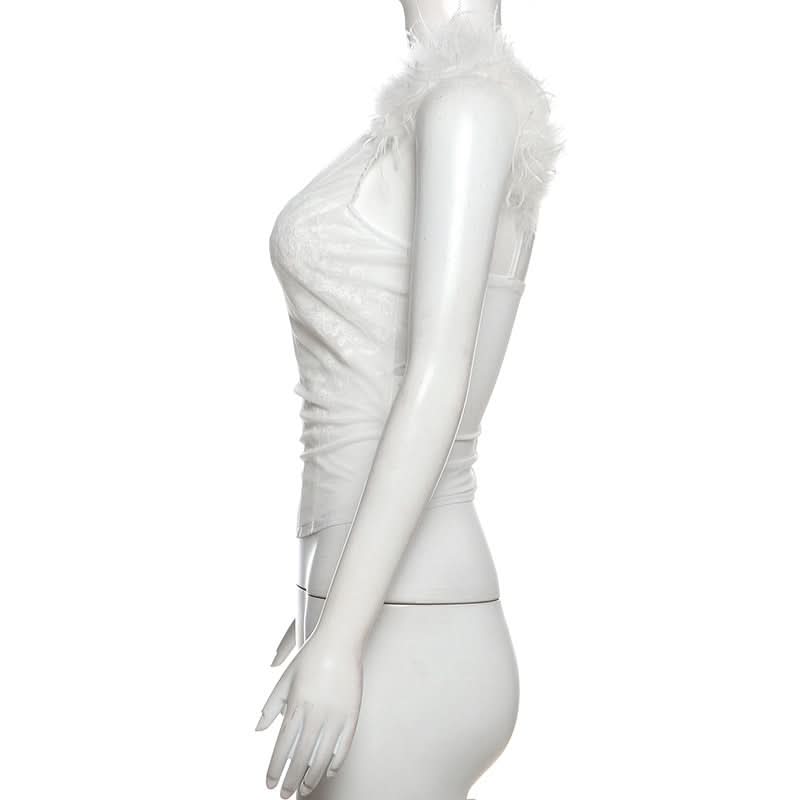 One shoulder fluffy mesh top  | Festival Outfits Women