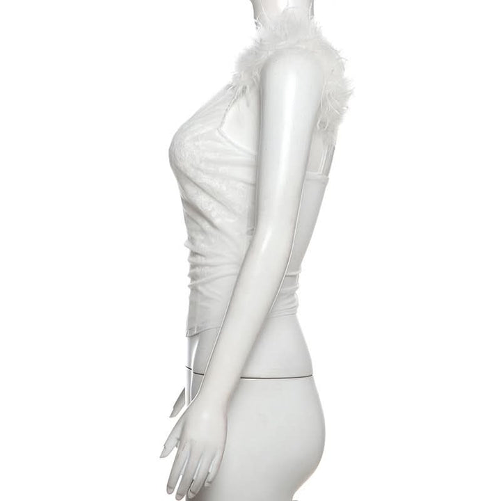 One shoulder fluffy mesh top  | Festival Outfits Women