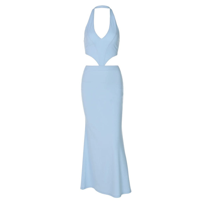 Halter v neck hollow out lace up cut out maxi dress  | Festival Outfits Women