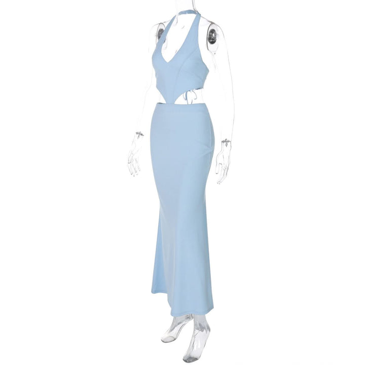 Halter v neck hollow out lace up cut out maxi dress  | Festival Outfits Women