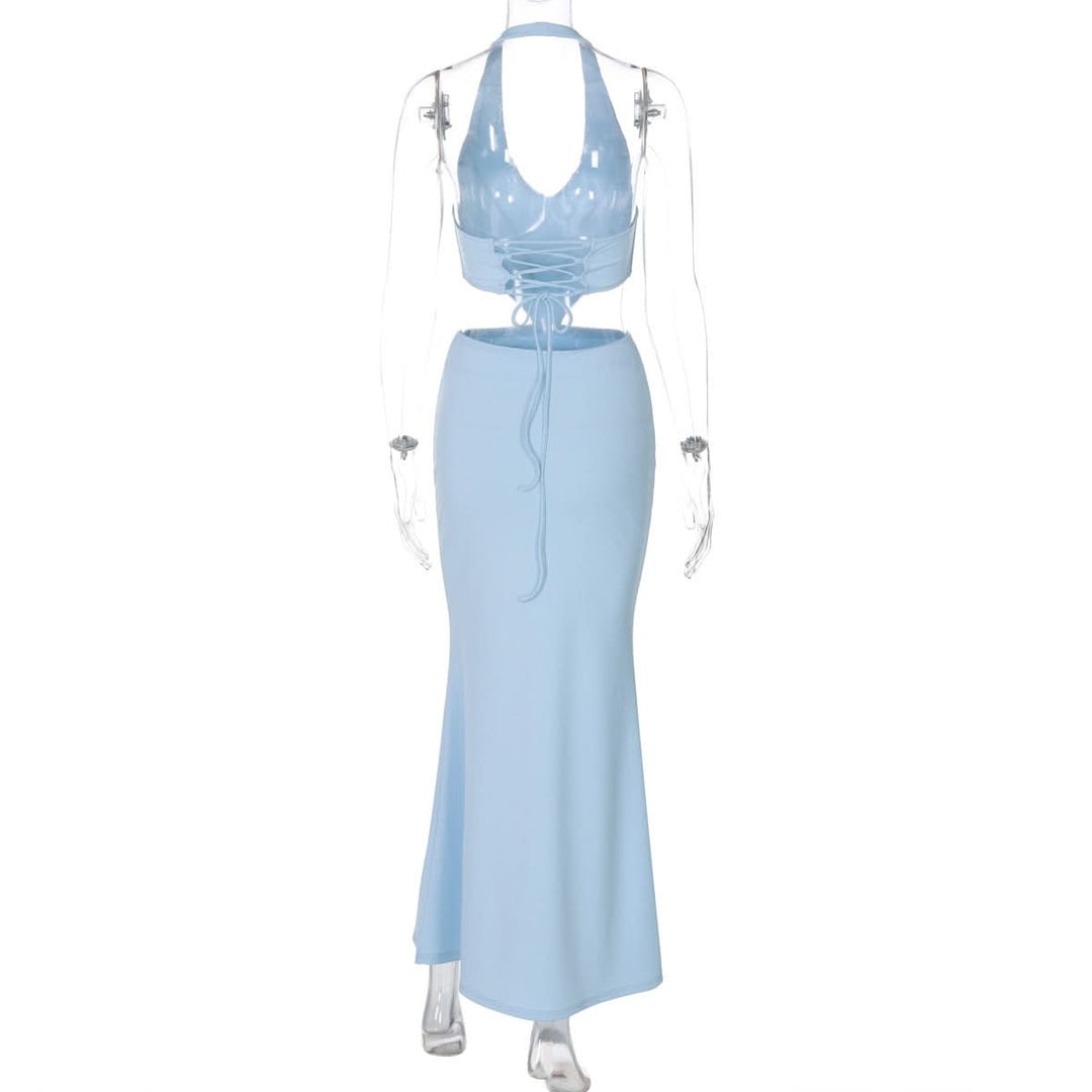 Halter v neck hollow out lace up cut out maxi dress  | Festival Outfits Women