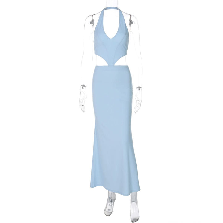 Halter v neck hollow out lace up cut out maxi dress  | Festival Outfits Women