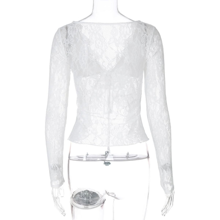 V neck long sleeve lace self tie top  | Festival Outfits Women