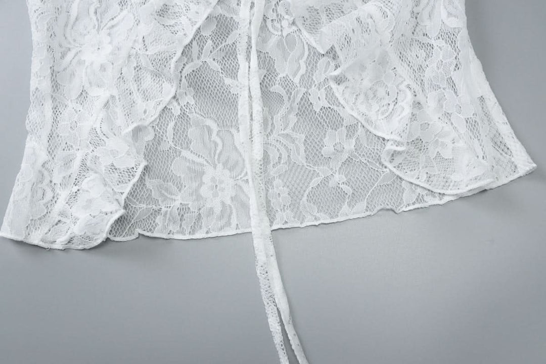 V neck long sleeve lace self tie top  | Festival Outfits Women