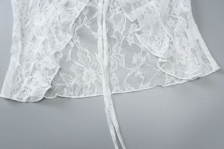 V neck long sleeve lace self tie top  | Festival Outfits Women
