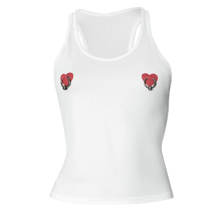 U neck sweetheart print o ring tank top  | Festival Outfits Women