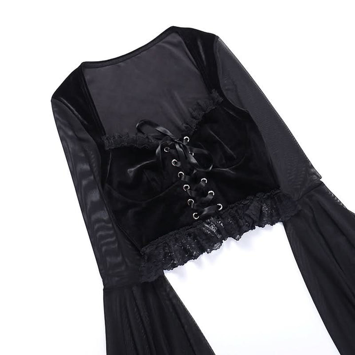 Long flared sleeve lace up ruffle top  | Festival Outfits Women-final-sale