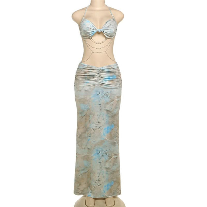 Sweetheart neck beaded backless contrast cami maxi dress  | Festival Outfits Women