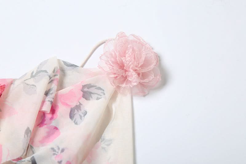 Flower print mesh ruffle cami maxi dress  | Festival Outfits Women