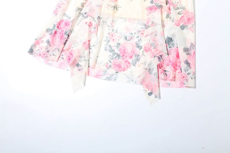 Flower print mesh ruffle cami maxi dress  | Festival Outfits Women
