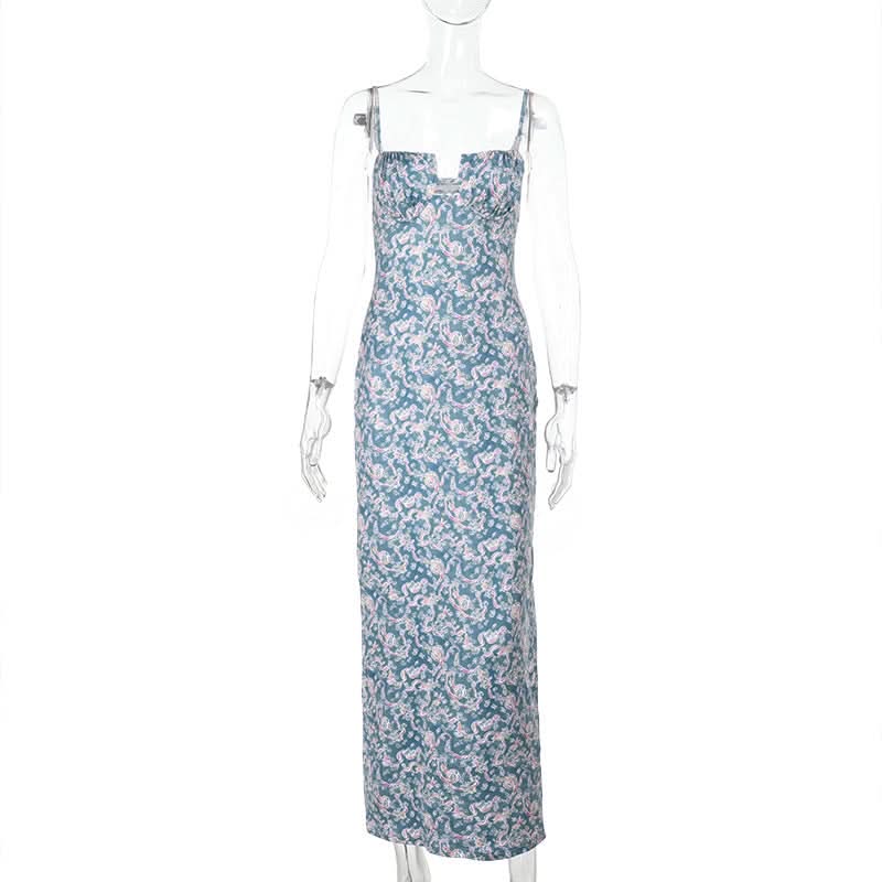 Flower print hollow out cami cut out maxi dress  | Festival Outfits Women