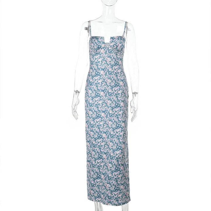 Flower print hollow out cami cut out maxi dress  | Festival Outfits Women