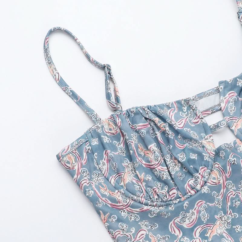 Flower print hollow out cami cut out maxi dress  | Festival Outfits Women