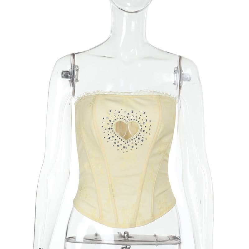 Beaded sweetheart pattern hollow out bustier tube cut out top  | Festival Outfits Women