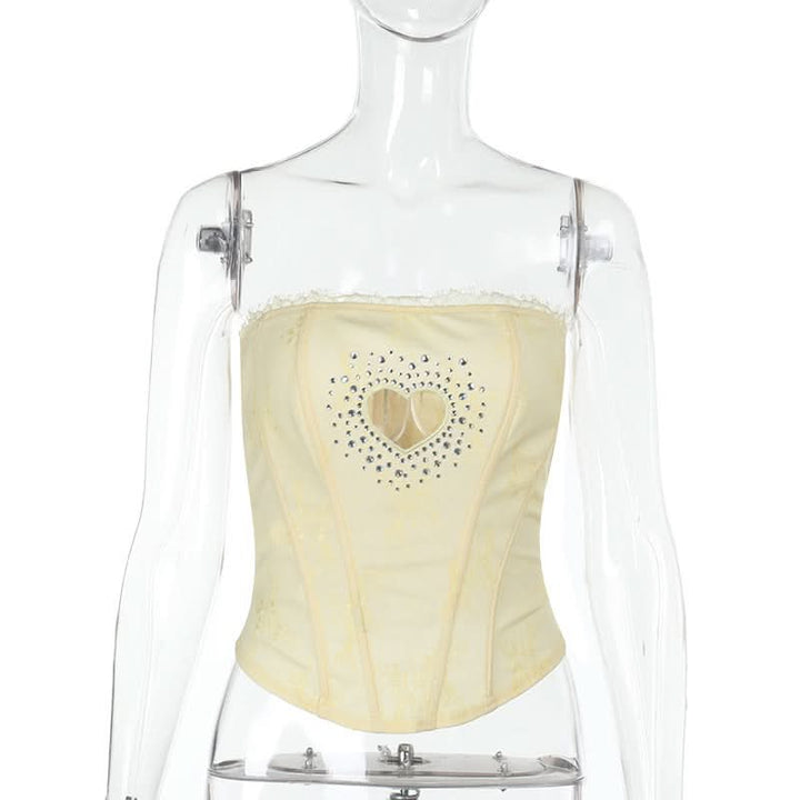 Beaded sweetheart pattern hollow out bustier tube cut out top  | Festival Outfits Women