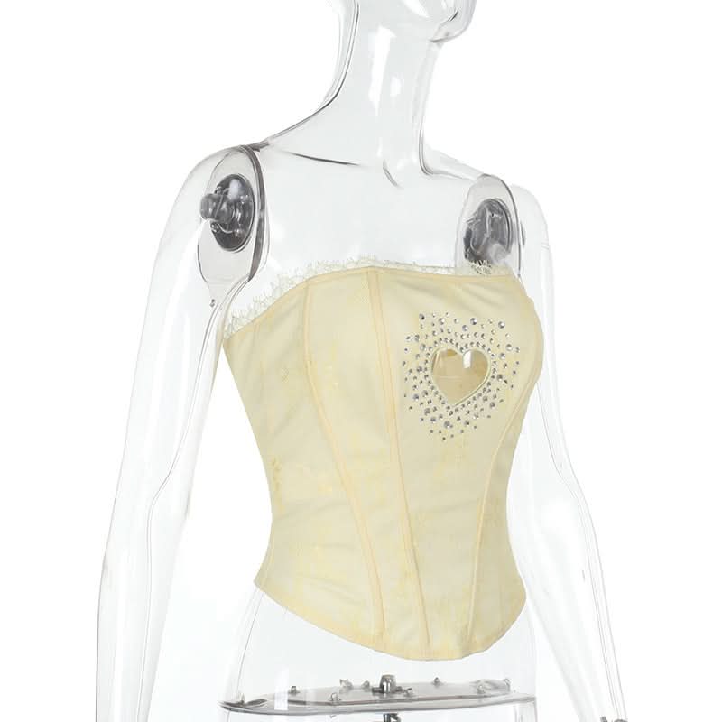 Beaded sweetheart pattern hollow out bustier tube cut out top  | Festival Outfits Women