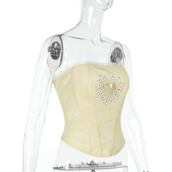 Beaded sweetheart pattern hollow out bustier tube cut out top  | Festival Outfits Women