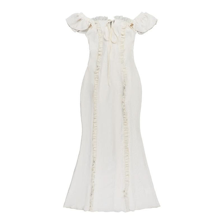 Off shoulder lace hem ruffle maxi dress  | Festival Outfits Women