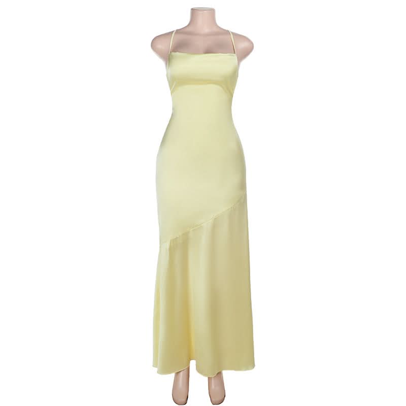 Cross back lace up satin cami maxi dress  | Festival Outfits Women