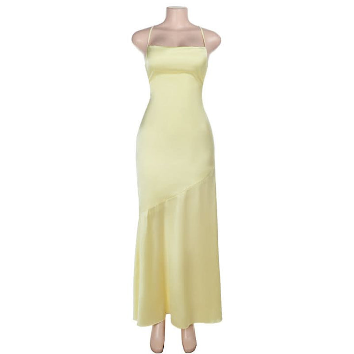 Cross back lace up satin cami maxi dress  | Festival Outfits Women