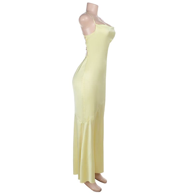 Cross back lace up satin cami maxi dress  | Festival Outfits Women