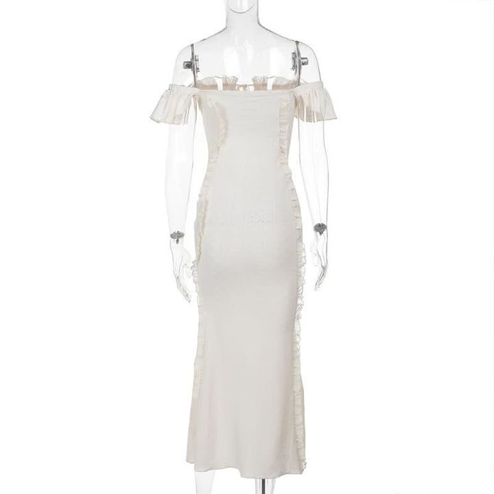 Off shoulder lace hem ruffle maxi dress  | Festival Outfits Women