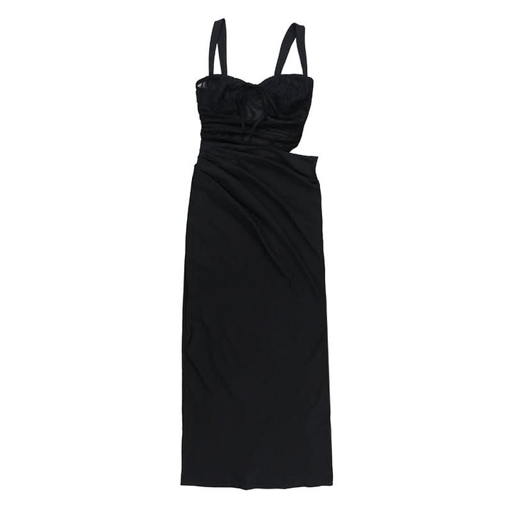 Hollow out mesh ruched cami cut out maxi dress  | Festival Outfits Women