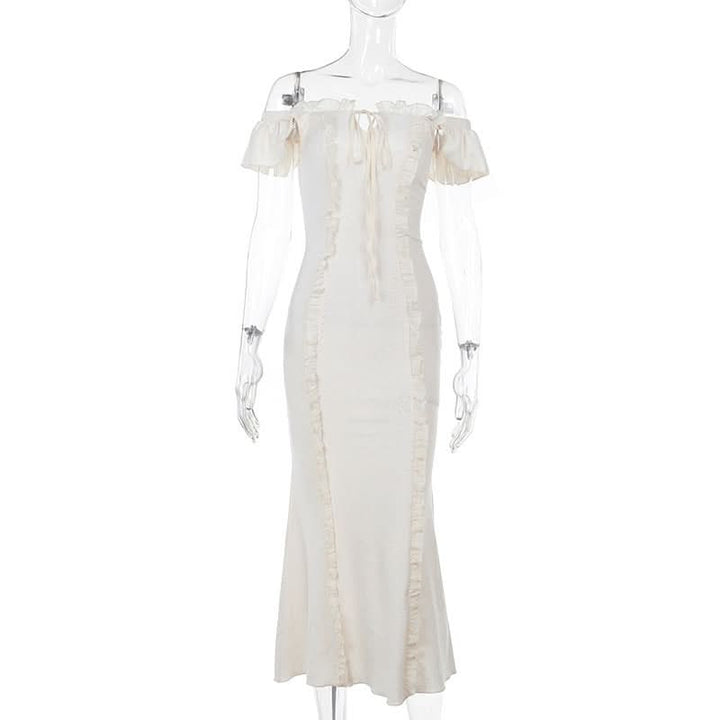 Off shoulder lace hem ruffle maxi dress  | Festival Outfits Women