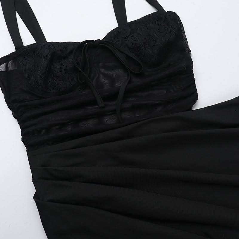 Hollow out mesh ruched cami cut out maxi dress  | Festival Outfits Women
