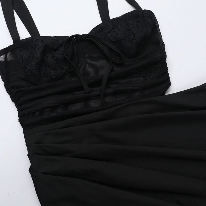Hollow out mesh ruched cami cut out maxi dress  | Festival Outfits Women