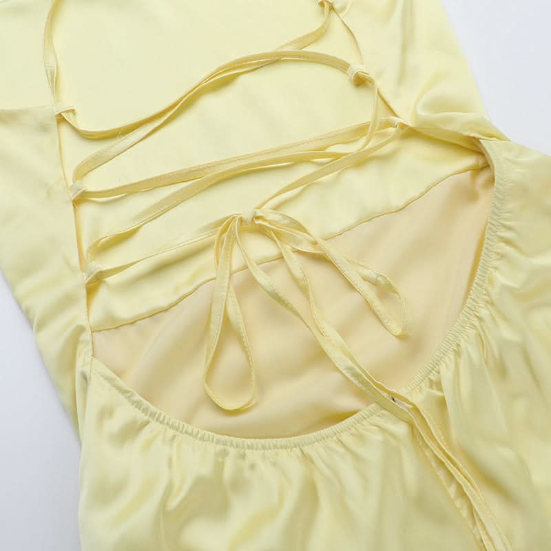 Cross back lace up satin cami maxi dress  | Festival Outfits Women