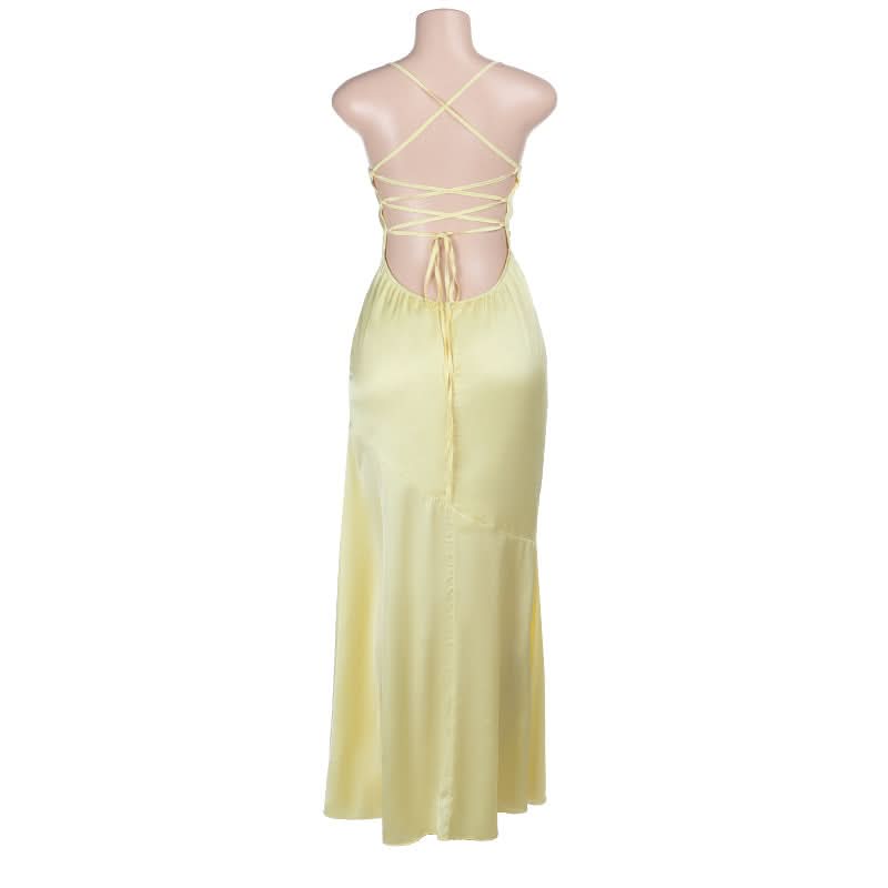 Cross back lace up satin cami maxi dress  | Festival Outfits Women