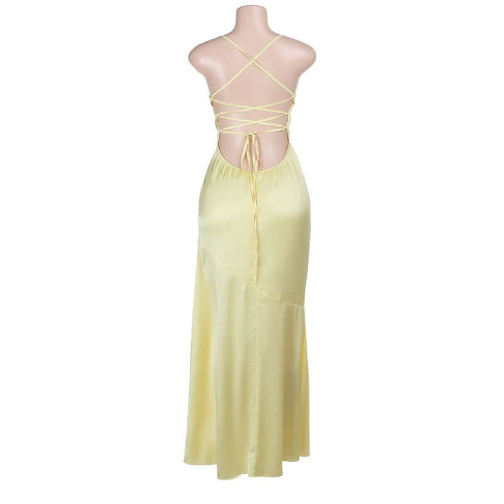 Cross back lace up satin cami maxi dress  | Festival Outfits Women