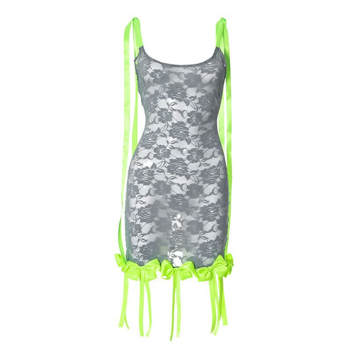 U neck lace bowknot tassels cami mini dress  | Festival Outfits Women