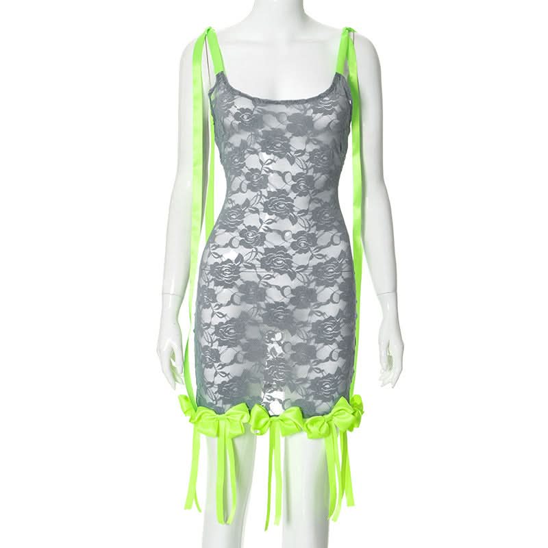 U neck lace bowknot tassels cami mini dress  | Festival Outfits Women