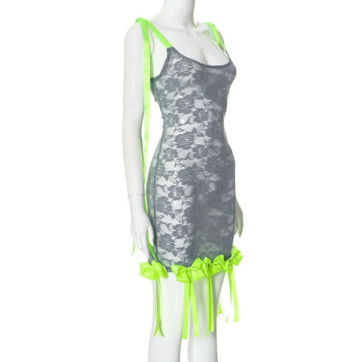 U neck lace bowknot tassels cami mini dress  | Festival Outfits Women