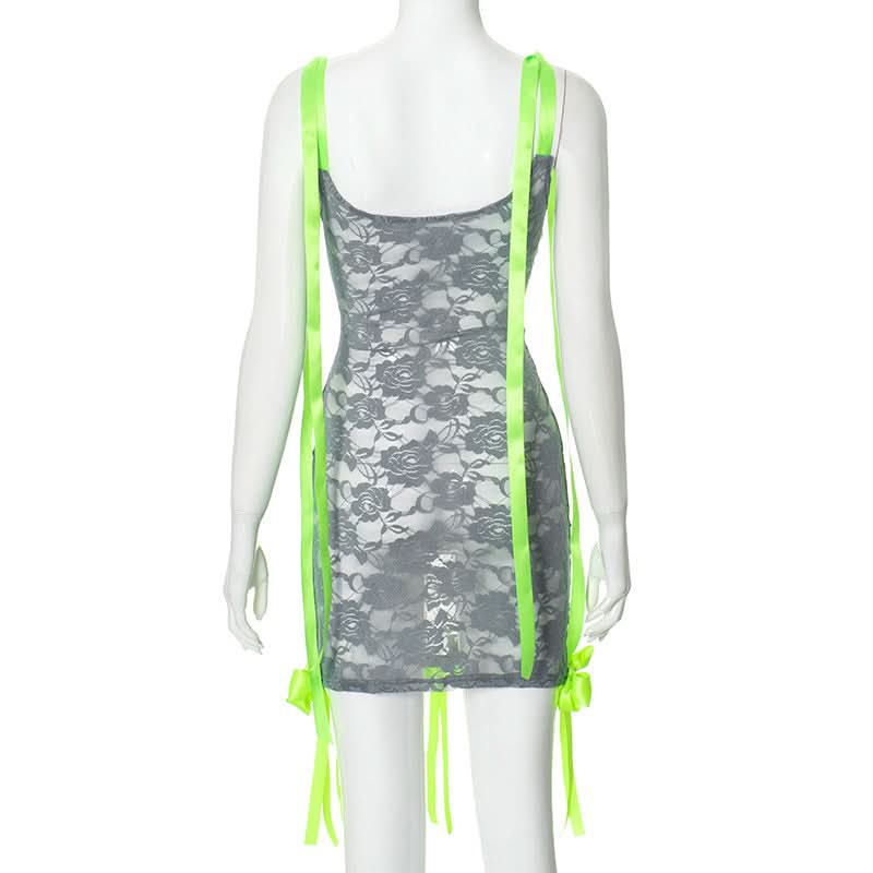 U neck lace bowknot tassels cami mini dress  | Festival Outfits Women