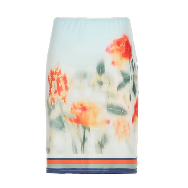 Ruched flower print contrast mini skirt  | Festival Outfits Women