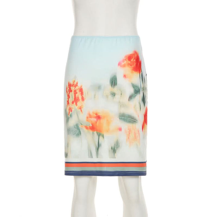 Ruched flower print contrast mini skirt  | Festival Outfits Women