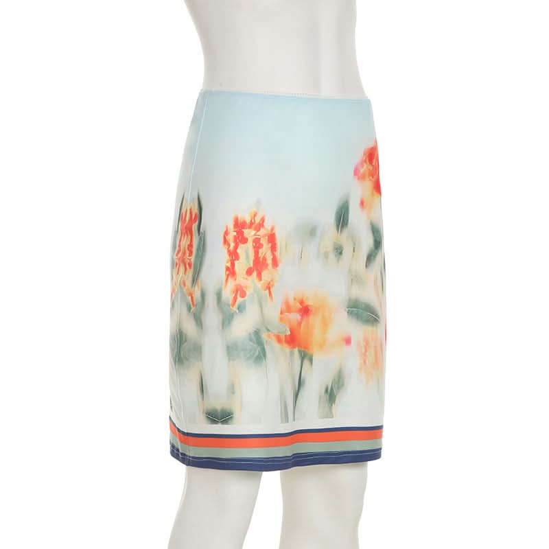 Ruched flower print contrast mini skirt  | Festival Outfits Women