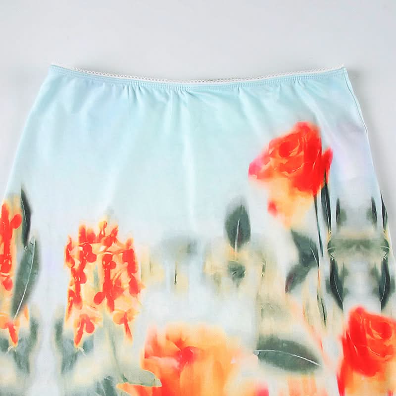 Ruched flower print contrast mini skirt  | Festival Outfits Women